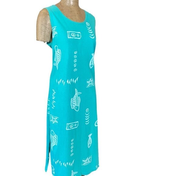 EXIST Beach Fish Graphic Print Sleeveless T-Shirt/Tank Midi Dress M Cotton - Picture 3 of 8